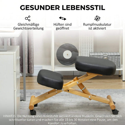 Ergonomic Kneeling Chair with Wheels, Black, Foam Padded