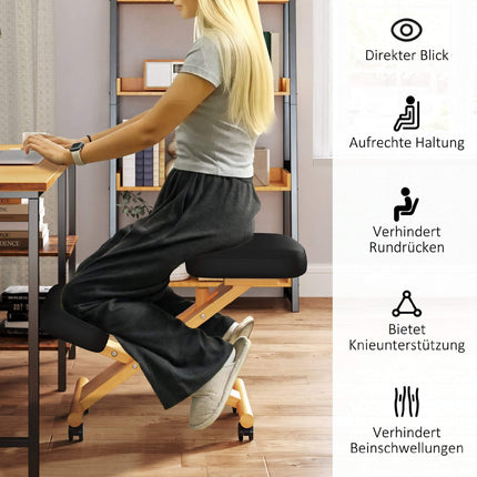 Ergonomic Kneeling Chair with Wheels, Black, Foam Padded