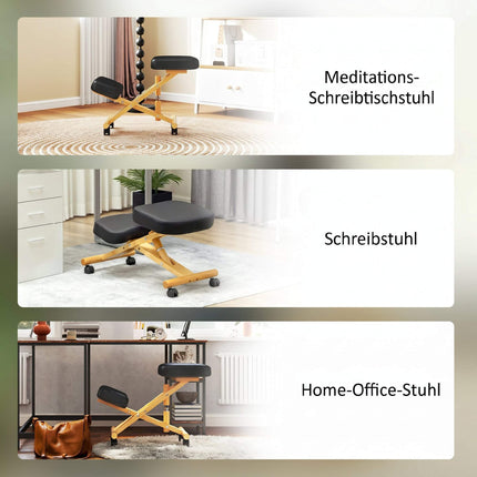 Ergonomic Kneeling Chair with Wheels, Black, Foam Padded