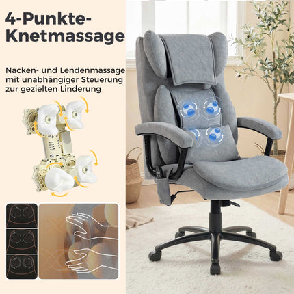 Ergonomic Massage Office Chair with High Back, Grey Velvet