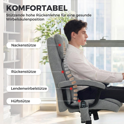 Ergonomic Massage Office Chair with High Back, Grey Velvet