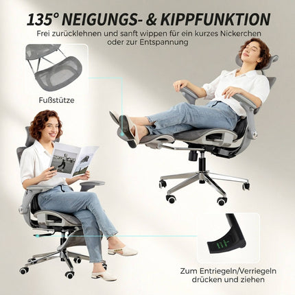 Ergonomic Mesh Office Chair, Adjustable 4D Armrests, Grey