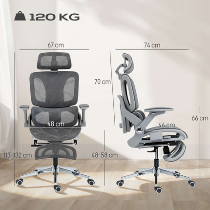 Ergonomic Mesh Office Chair, Adjustable 4D Armrests, Grey