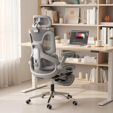 Ergonomic Mesh Office Chair, Adjustable 4D Armrests, Grey