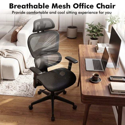 Ergonomic Mesh Office Chair, Adjustable Armrests & Headrest, Black