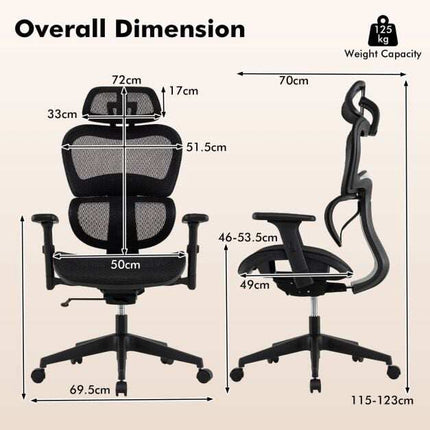 Ergonomic Mesh Office Chair, Adjustable Armrests & Headrest, Black