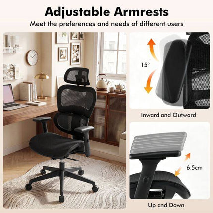 Ergonomic Mesh Office Chair, Adjustable Armrests & Headrest, Black