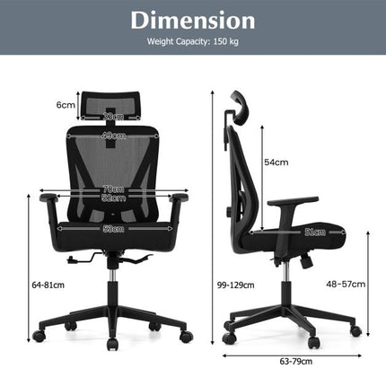 Ergonomic Mesh Office Chair, Adjustable Headrest, Black
