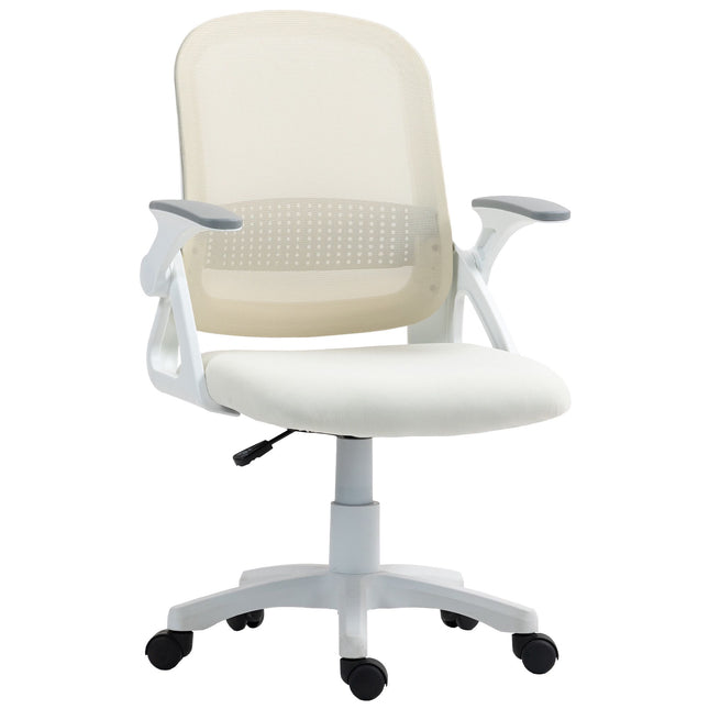 Ergonomic Mesh Office Chair, Flip-Up Arms, White