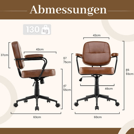 Ergonomic Office Chair, Adjustable, Brown Faux Leather