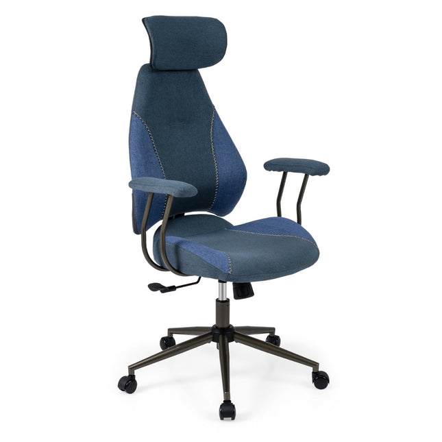 Ergonomic Office Chair, Adjustable Headrest, Blue Linen