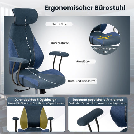 Ergonomic Office Chair, Adjustable Headrest, Blue Linen