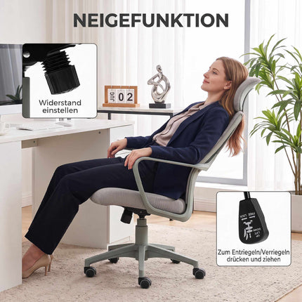 Ergonomic Office Chair, Adjustable Height with Headrest, Grey