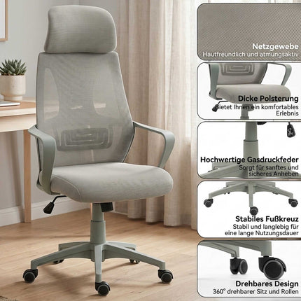 Ergonomic Office Chair, Adjustable Height with Headrest, Grey