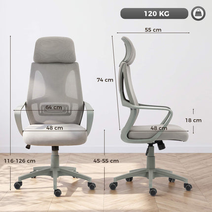 Ergonomic Office Chair, Adjustable Height with Headrest, Grey