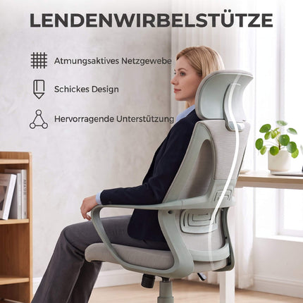 Ergonomic Office Chair, Adjustable Height with Headrest, Grey