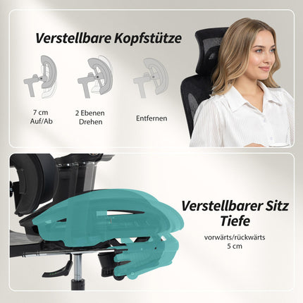 Ergonomic Office Chair, Adjustable Lumbar & Headrest, Black Mesh