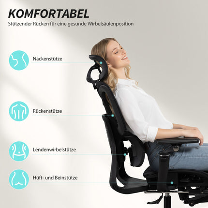 Ergonomic Office Chair, Adjustable Lumbar & Headrest, Black Mesh