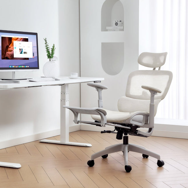 Ergonomic Office Chair, Adjustable Mesh, Armrests, Beige