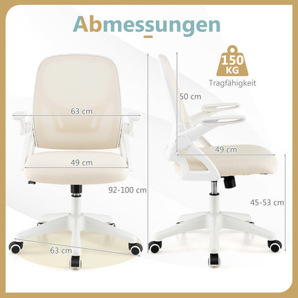 Ergonomic Office Chair, Beige, Folding Arms, Lumbar Support