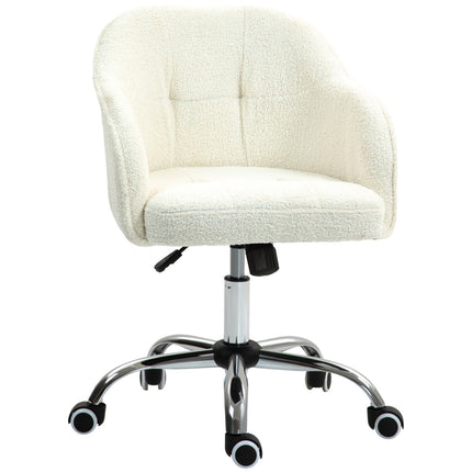 Ergonomic Office Chair, Cream White Teddy Fleece, Adjustable Height