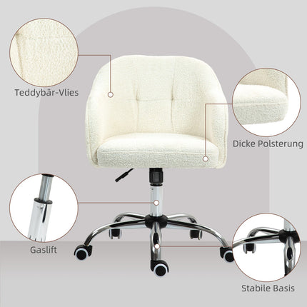 Ergonomic Office Chair, Cream White Teddy Fleece, Adjustable Height