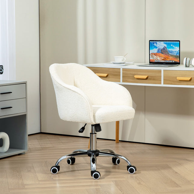 Ergonomic Office Chair, Cream White Teddy Fleece, Adjustable Height