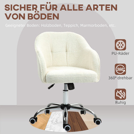 Ergonomic Office Chair, Cream White Teddy Fleece, Adjustable Height