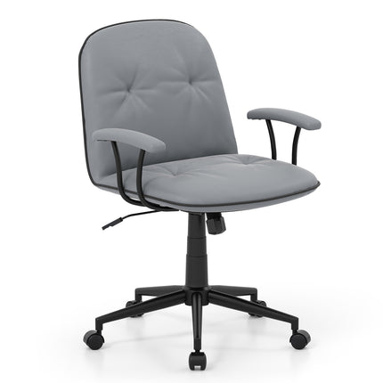 Ergonomic Office Chair, Faux Leather, Padded Arms, Gray