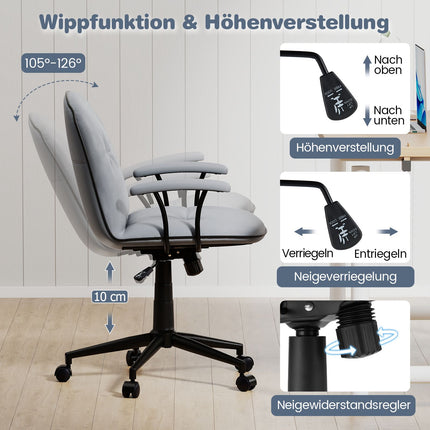 Ergonomic Office Chair, Faux Leather, Padded Arms, Gray