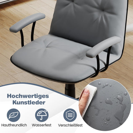 Ergonomic Office Chair, Faux Leather, Padded Arms, Gray