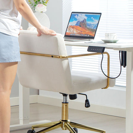 Ergonomic Office Chair, Gold Accents, Velvet-Look Fabric