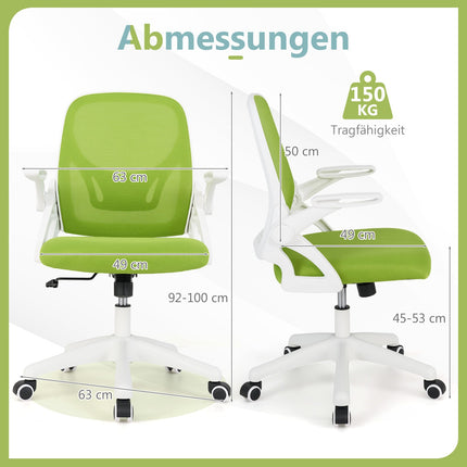 Ergonomic Office Chair, Green, Flip-Up Arms, Lumbar Support