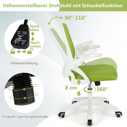 Ergonomic Office Chair, Green, Flip-Up Arms, Lumbar Support