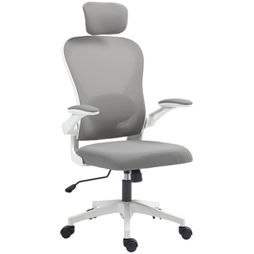 Ergonomische bureaustoel, mesh, opklapbare armleuningen, grijs