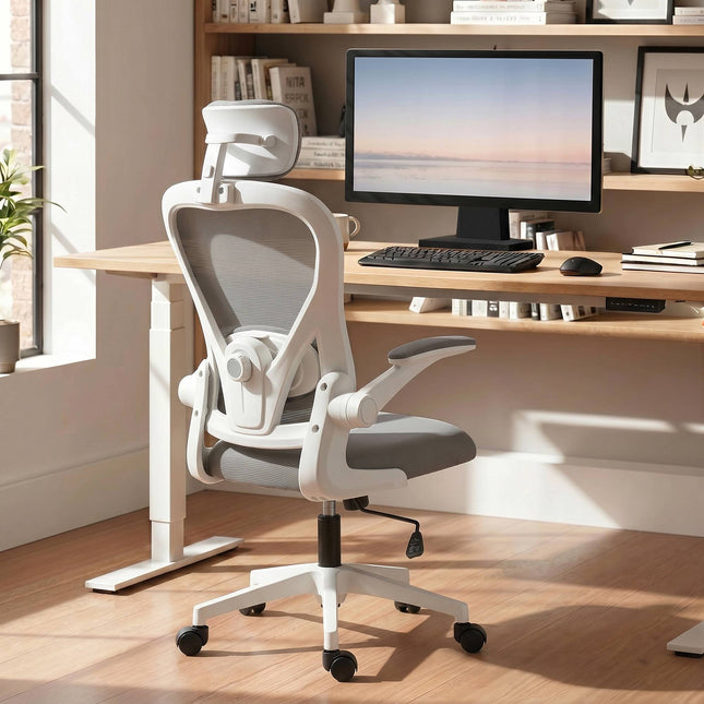 Ergonomic Office Chair, Mesh, Flip-Up Arms, Gray