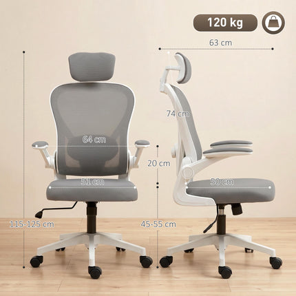 Ergonomic Office Chair, Mesh, Flip-Up Arms, Gray