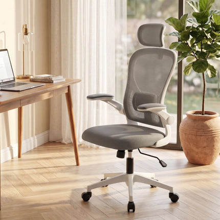 Ergonomic Office Chair, Mesh, Flip-Up Arms, Gray