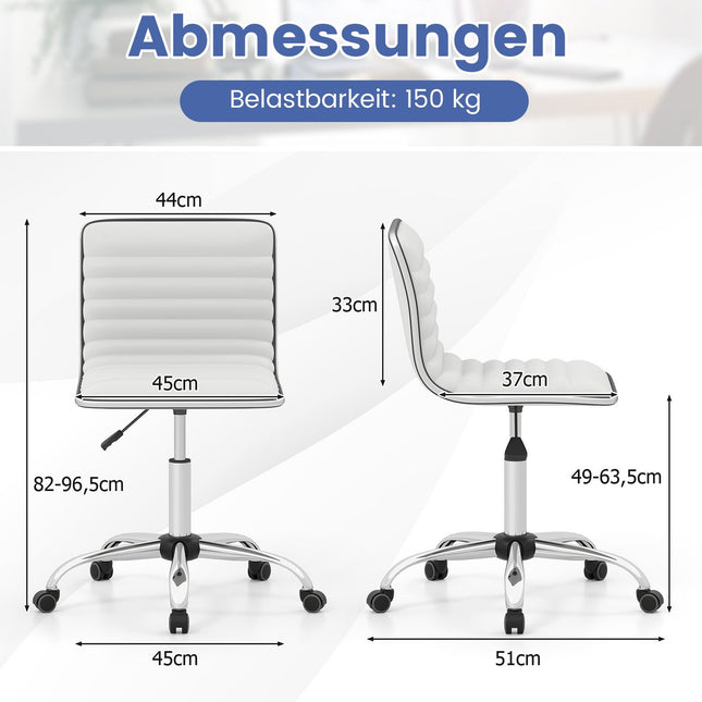 Ergonomic Office Chair, No Armrests, Adjustable Height, White
