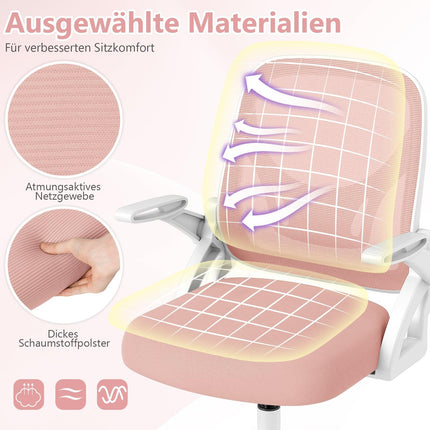 Ergonomic Office Chair, Pink, Folding Arms, Lumbar Support