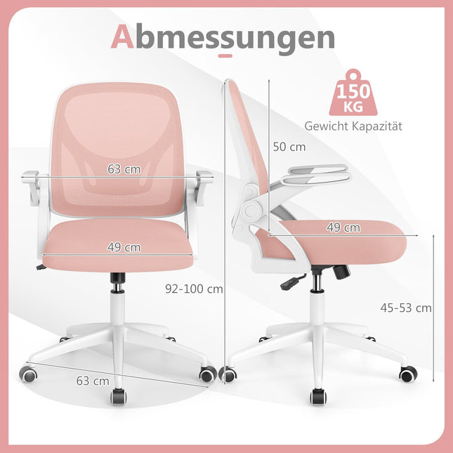 Ergonomic Office Chair, Pink, Folding Arms, Lumbar Support