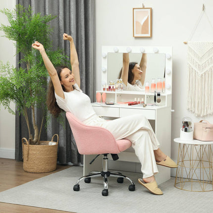 Ergonomic Office Chair, Pink Teddy Fleece, Adjustable Height