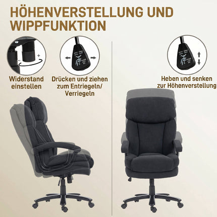 Ergonomic Office Chair, Velvet Look, High Back, Black, 200 kg Capacity