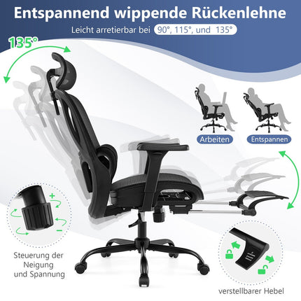 Ergonomic Office Chair with Adjustable Headrest & Footrest
