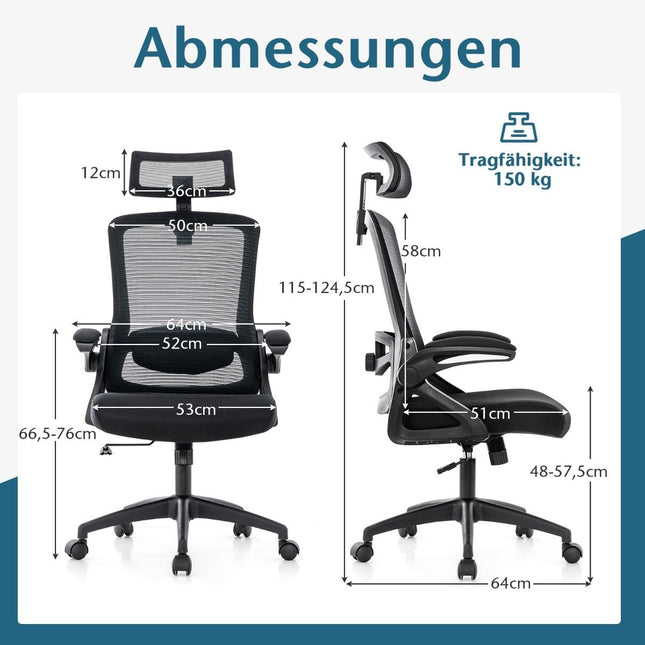 Ergonomic Office Chair with Adjustable Lumbar Support &amp; Headrest computer chair black