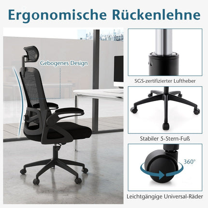 Ergonomic Office Chair with Adjustable Lumbar Support &amp; Headrest computer chair black