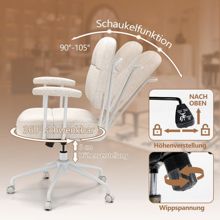 Ergonomic Office Chair with Armrests & Wheels, Beige