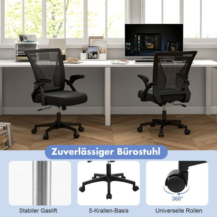 Ergonomic Office Chair with Folding Armrests Medium Back Desk Chair 57 x 63 x 90-100cm Black