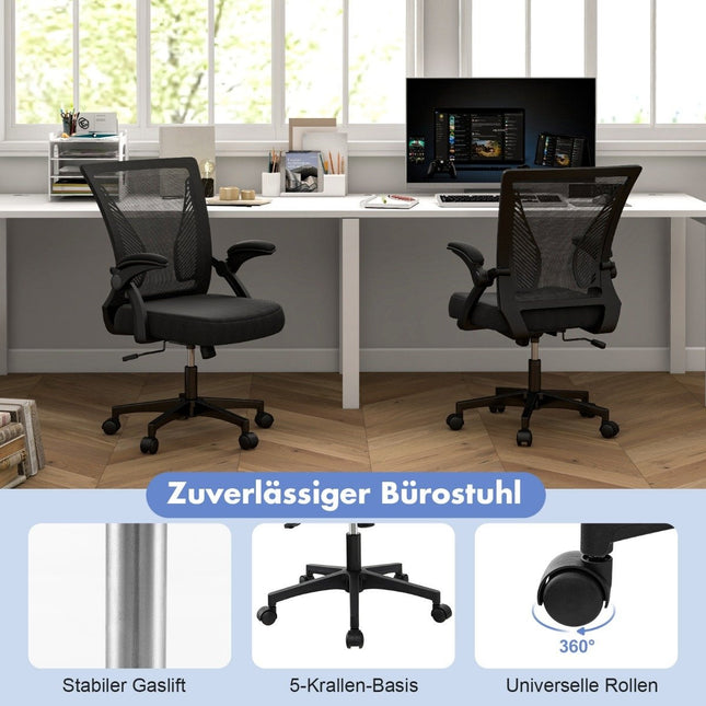 Ergonomic Office Chair with Folding Armrests Medium Back Desk Chair 57 x 63 x 90-100cm Black
