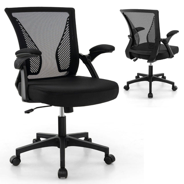 Ergonomic Office Chair with Folding Armrests Medium Back Desk Chair 57 x 63 x 90-100cm Black